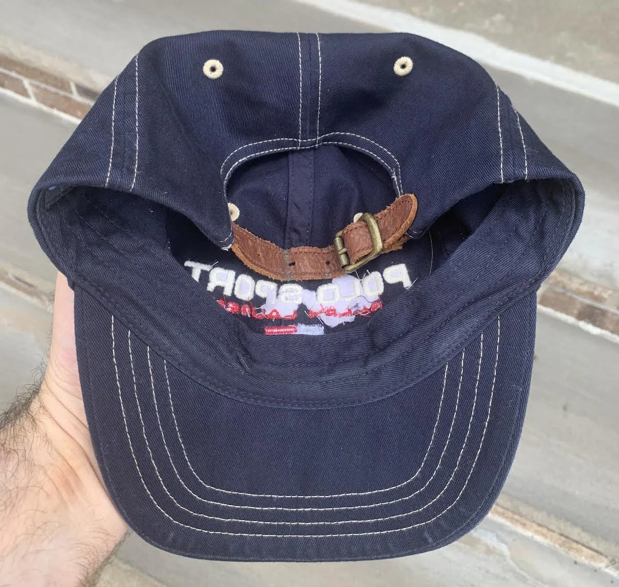 Vintage Polo Sport Ralph Lauren Navy / Leather Strap Hat — RootsBK